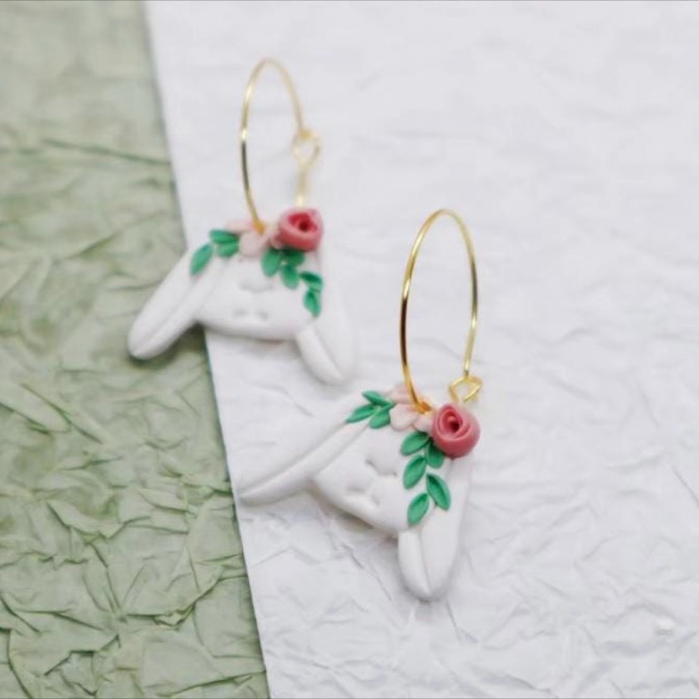 Handmade Clay Bunny Earrings - Easter Earrings - Cute Animal Jewelry